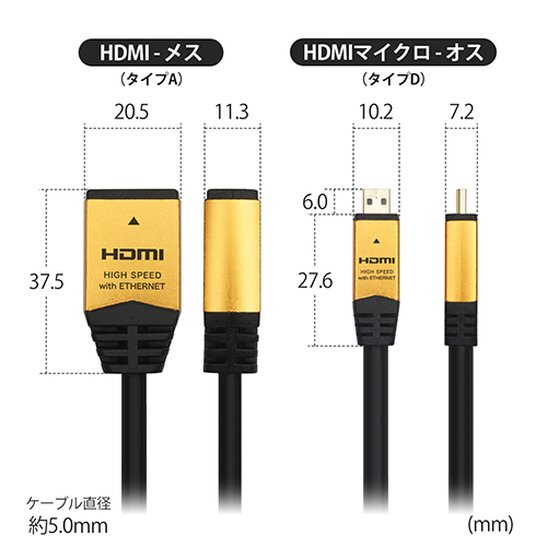 ホーリックダイレクト / HDMIマイクロ変換アダプタ 7cm ゴールド HDM07