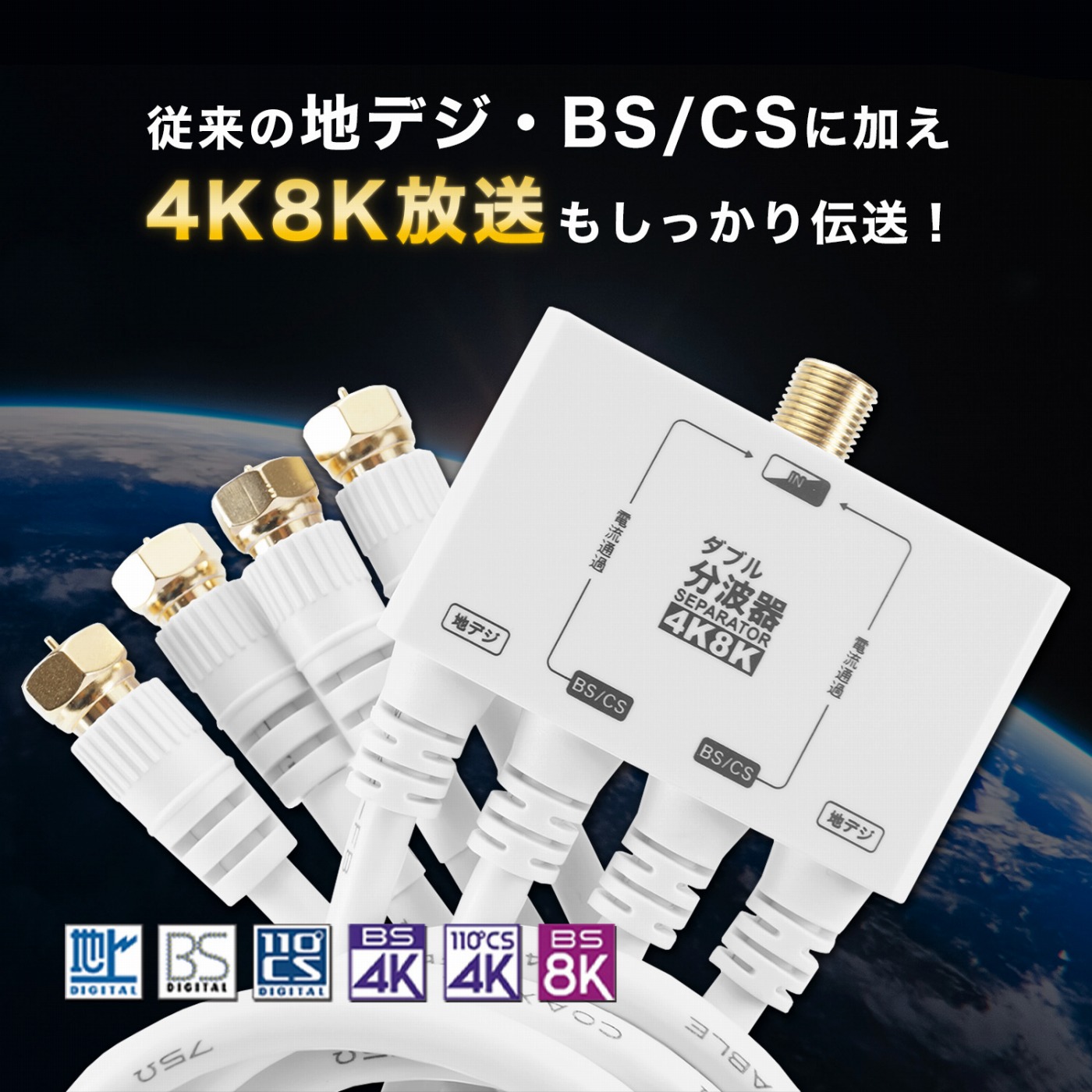 アンテナダブル分波器 ケーブル一体型 4K8K対応 | HORIC